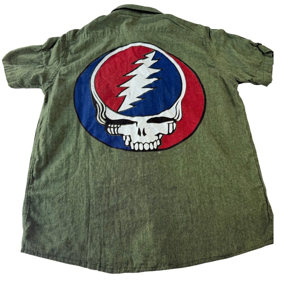 Grateful Dead Nepal Woven Cotton Shirt Large Steal Your Face Patch Green Bolt